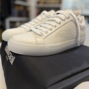 Roberto Cavalli Cream Calf Low Sneakers